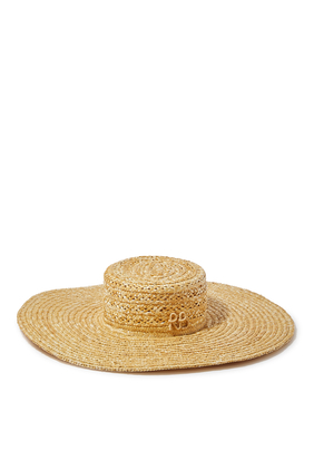 Monogram-Embellished Wide-Brim Boater Hat